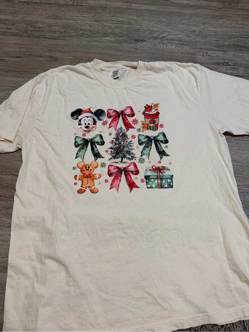 Comfort Colors Cream Kids Tee with Mickey & Holiday Bows